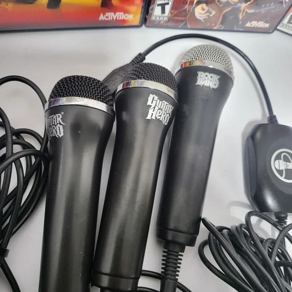 PlayStation 2, 5 Game Bundle, Guitar Hero Microphones, and accessories "Untested - Picture 7 of 9